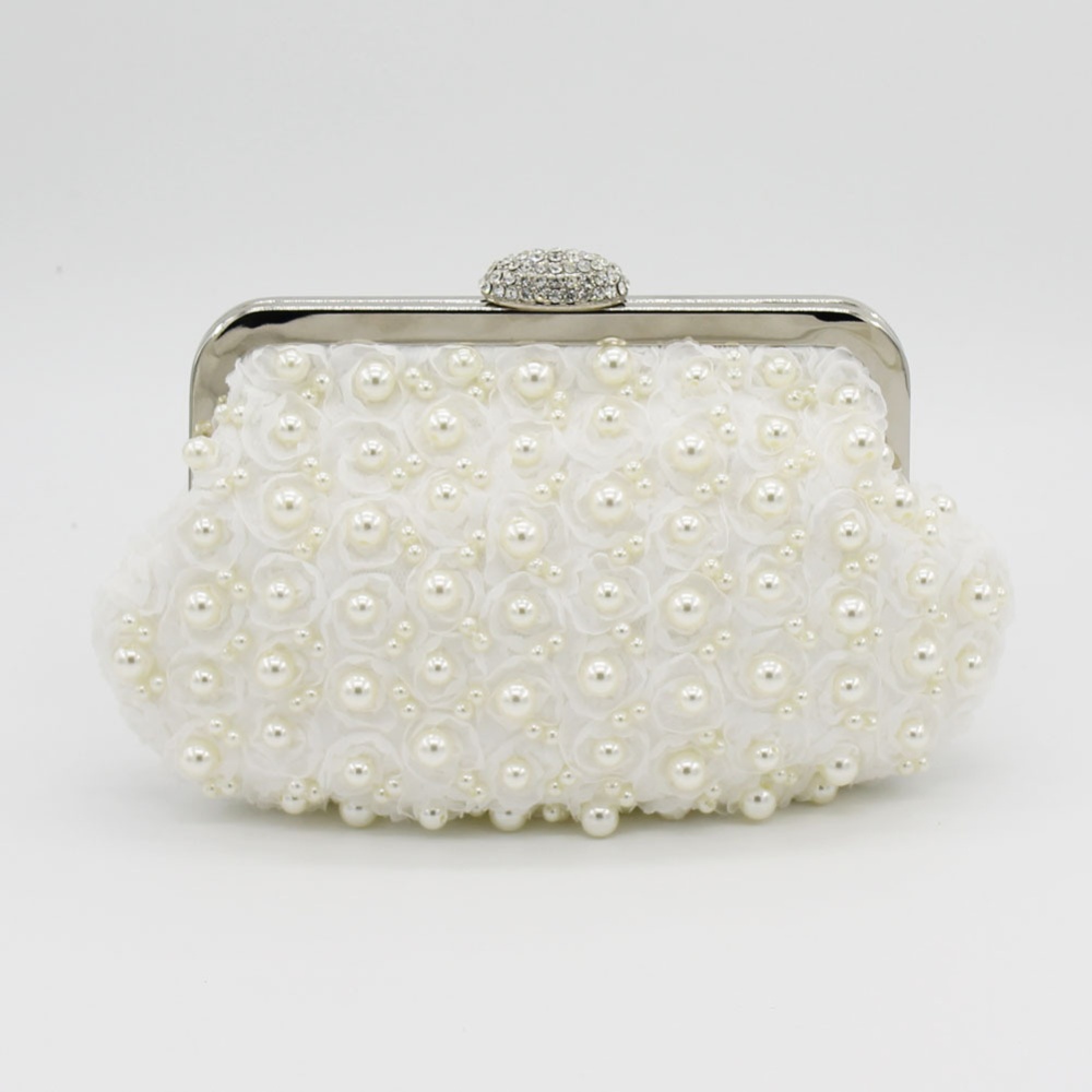 Fashion rhinestone rose lace pearl clutch bag
