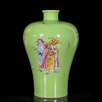 27CM Yongzheng Signed Old Chinese Colour Enamel Vase W/ figure N3638