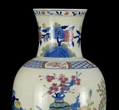 37CM Guangxu Signed Old Chinese Doucai Vase W/ flower N1130