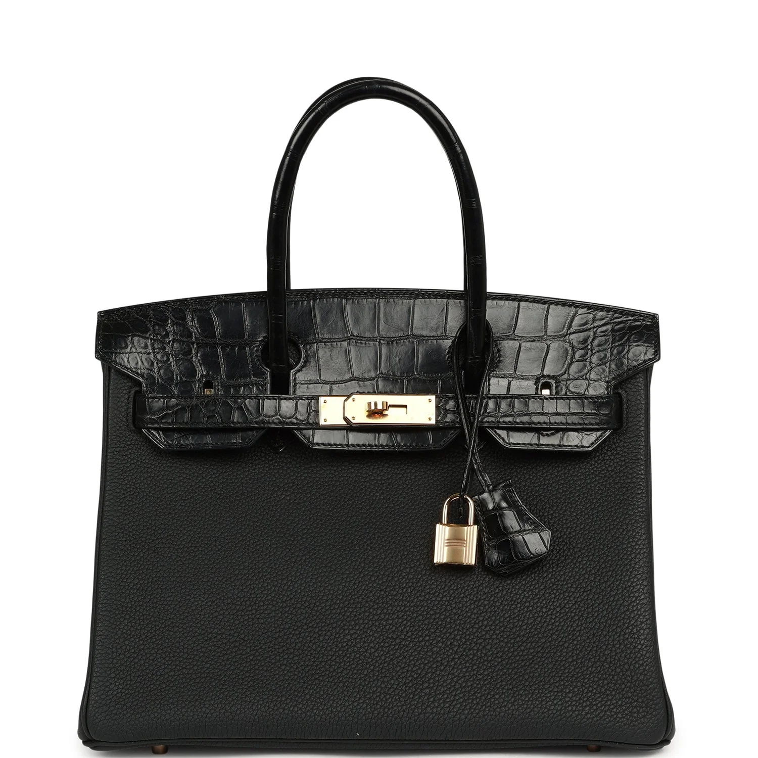 HERMÈS Birkin 30 Black Togo, Matte Alligator Touch Rose Gold Hardware