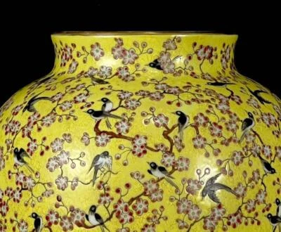 Qianlong Signed Old Chinese Famille Rose Pot W/ plum blossom N77