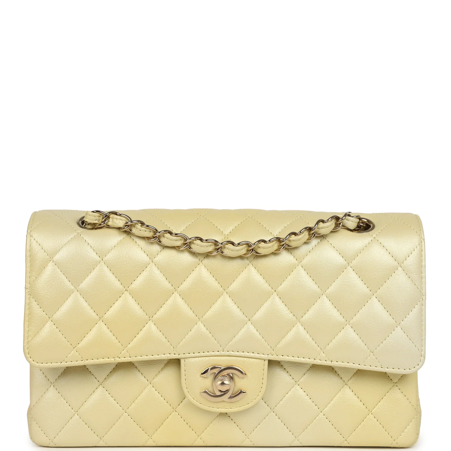 Chanel Medium Classic Double Flap Ombre Yellow Pearly Goatskin Gold Hardware