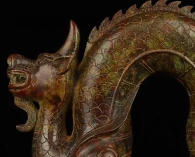 26CM Old Chinese Bronze Statue w/dragon N1761