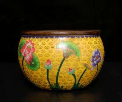 Qianlong Signed Chinese Bronze Cloisonne Enamel Incense Burner w/louts N2685