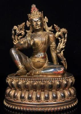 25CM Old Chinese Bronze Gilding Statue Buddha CK325