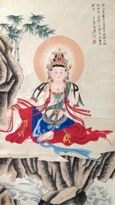 Zhang Daqian Signed Chinese Hand Painted Calligraphy Scroll w/Buddha N1948