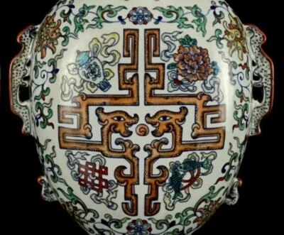 34CM Qianlong Signed Old Chinese Doucai Vase W/dragon N1051