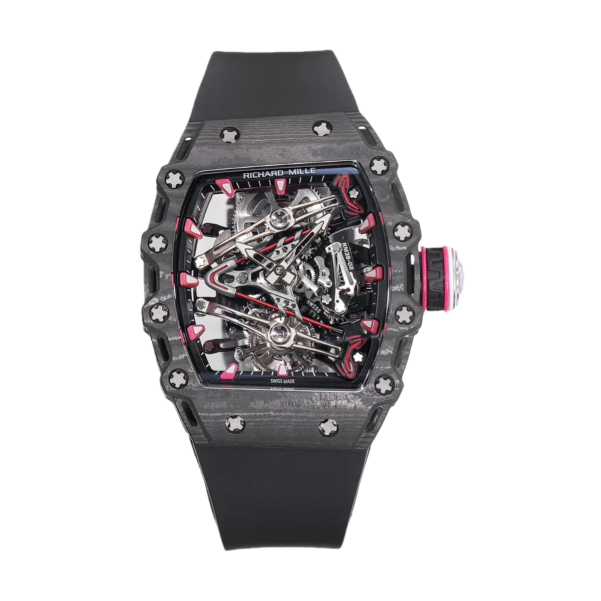 【7A Quality】Richard Mille Bubba Watson Tourbillon RM38-02 Best Edition Black Carbon Case Rubber Strap