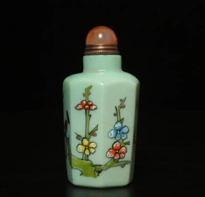 Guyuexuan Signed Old Chinese Painting Jade Snuff Bottle w/bird