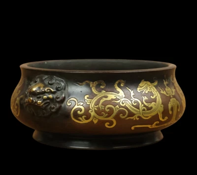 Xuande Signed Old Chinese Red Copper Handmade Incense Burner w/lion N3812