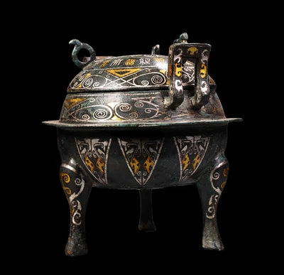 17CM Old Chinese Bronze Statue Ding Pot w/pattern N4331