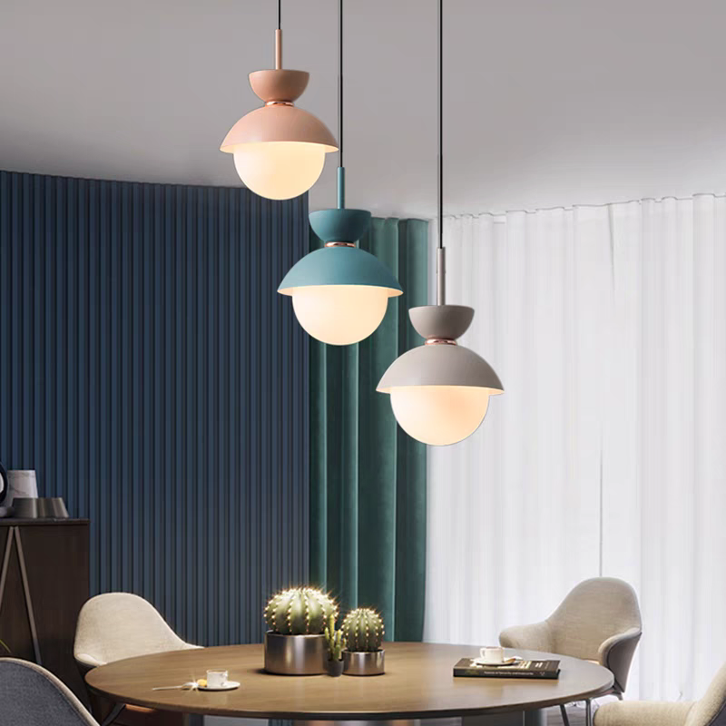 Nordic Colorful Glass Iron Dining Room Pendant Light
