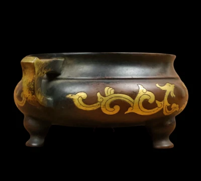 Xuande Signed Old Chinese Red Copper Handmade Incense Burner w/phoenix N3861