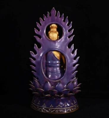 34CM Old Chinese Song Jun Kiln Statue w/Guanyin Buddha N2969