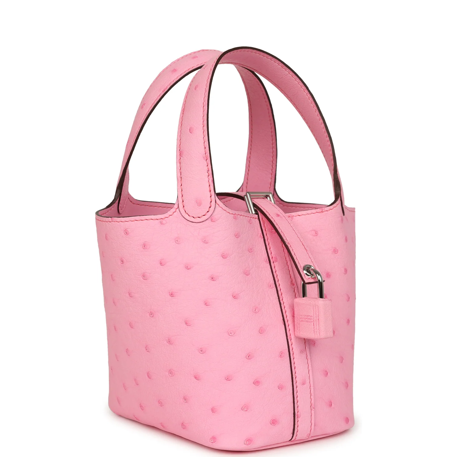 HERMÈS Micro Picotin Lock 14 Bubblegum Ostrich Boreal Palladium Hardware
