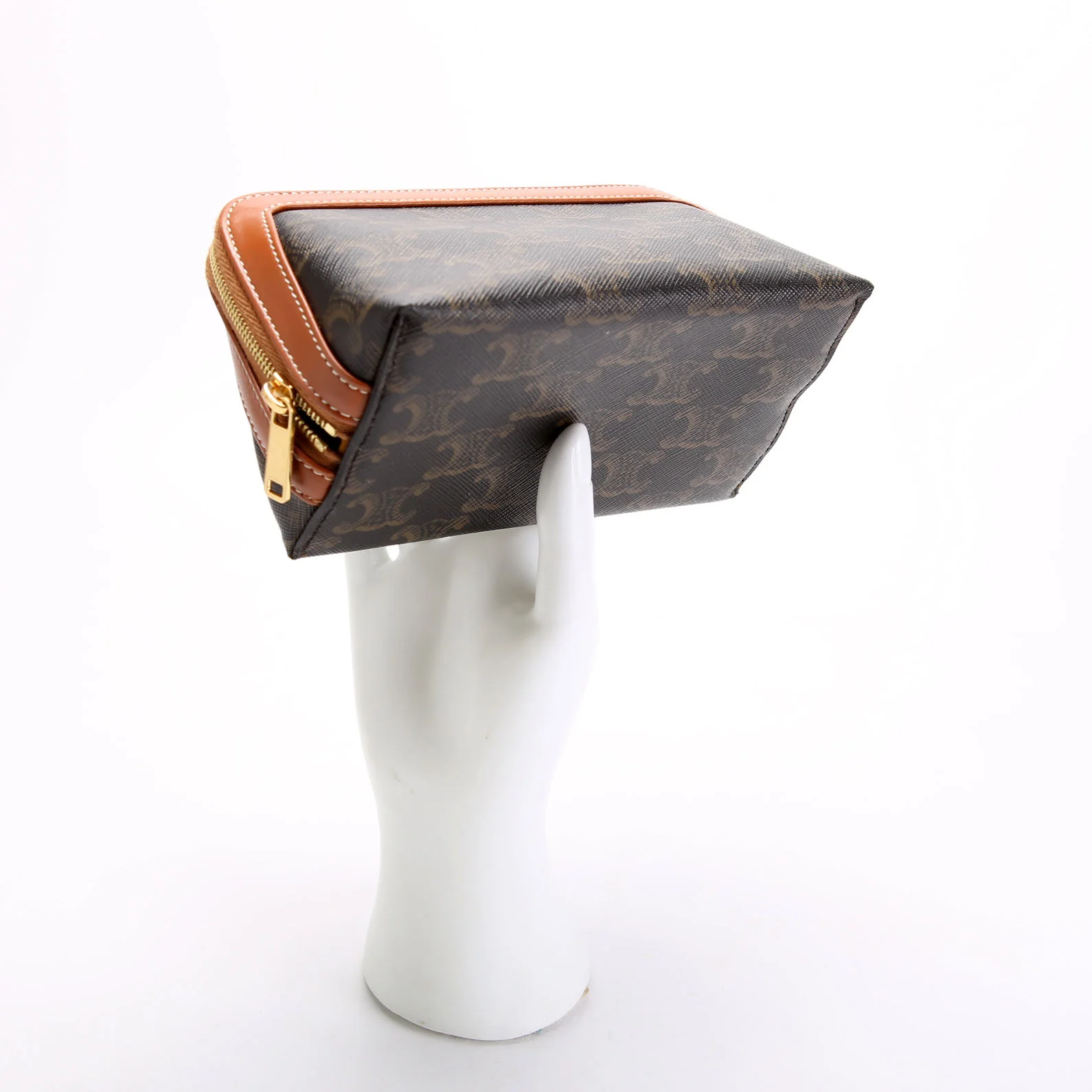 Triomphe Canvas Cosmetic Pouch Medium Brown