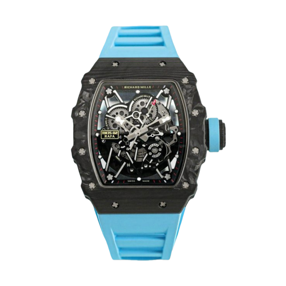 【7A Quality】Replica Richard Mille RM 35-02 Swiss NTPT Carbon Fiber Case, Blue Rubber Strap Watch