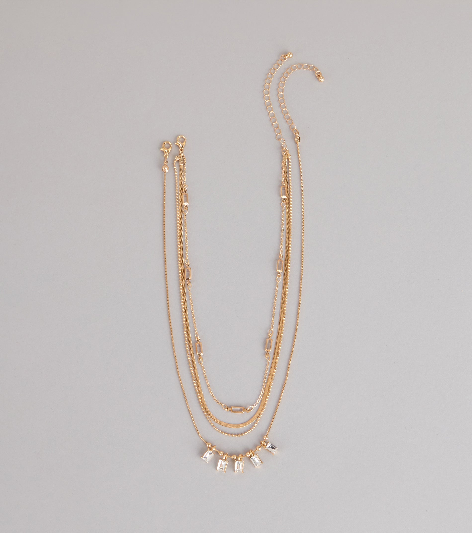 Cool Girl Shine Rhinestone Layered Necklace Set