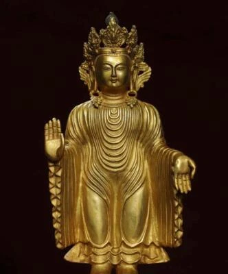 32CM Old Chinese Bronze Statue w/ Buddha N2875