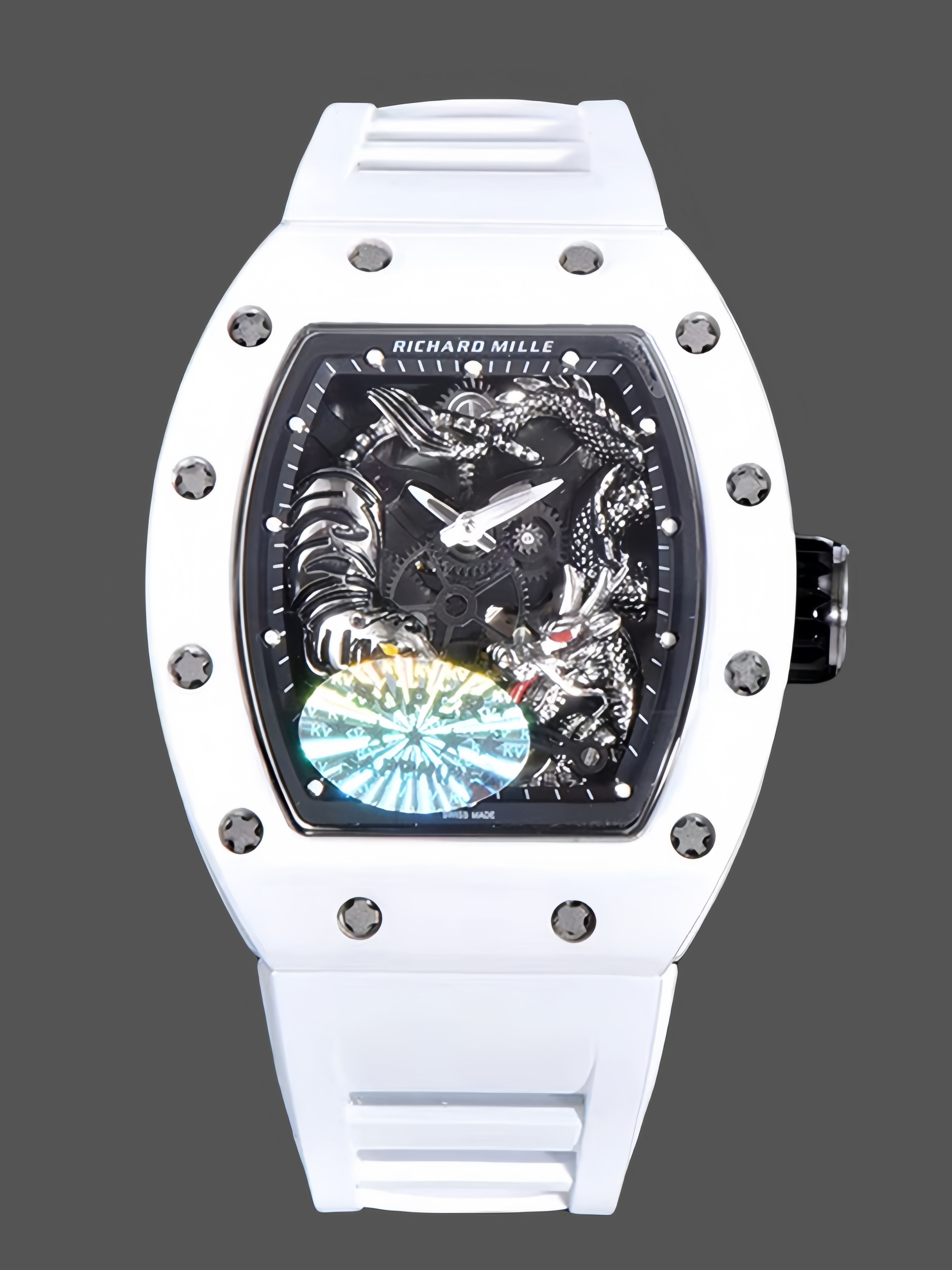 【7A Quality】Richard Miller RM 057 NTPT Carbon Fiber White Rubber Strap