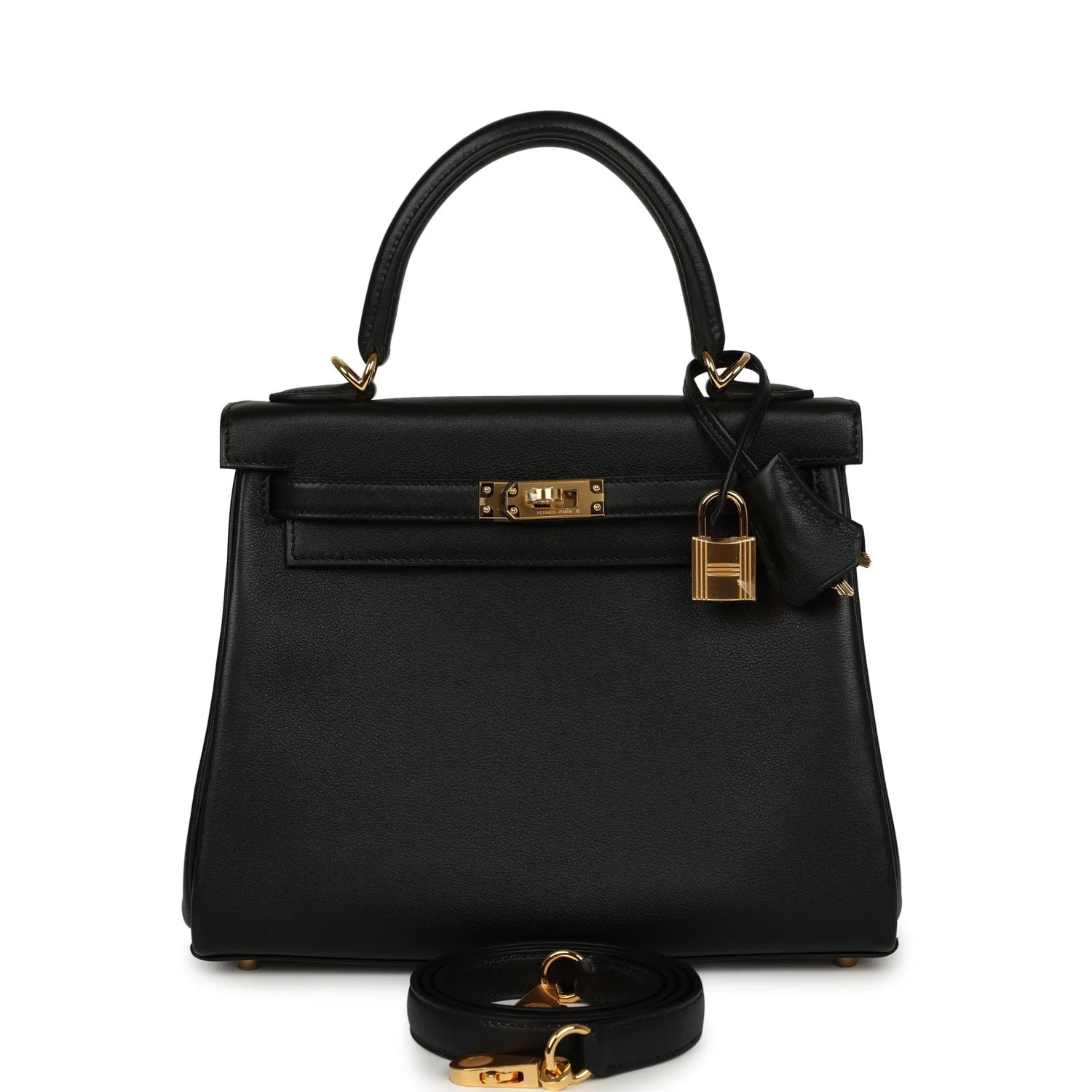 HERMÈS Kelly Retourne 25 Black Cheri Gold Hardware