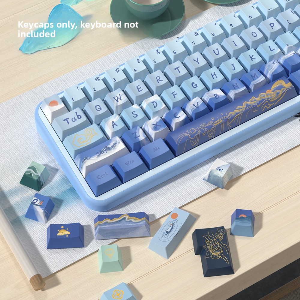 Lake and Mountain Scenery Original PBT Keycap Set – Cherry Profile Full 5-Side Dye-Sub – 138/158 Keys