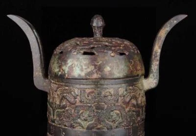 35CM Old Chinese Bronze Statue Pot Ding Incense Burner w/pattern N1755