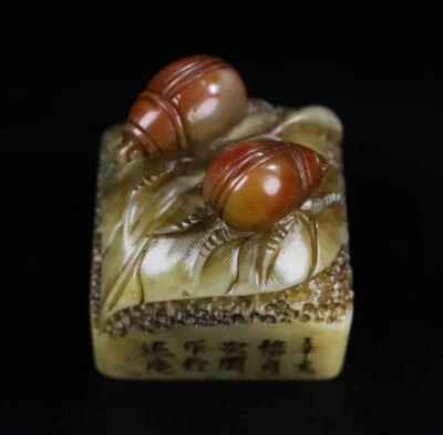 260G Old Chinese Shoushan Stone Seal Stamp Statue w/beetle N2217