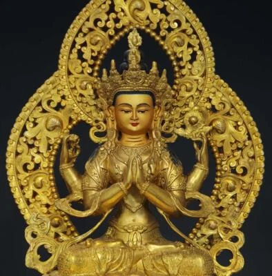 35CM Old Chinese Bronze Statue w/ Buddha N2823