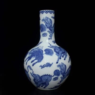 40CM Kangxi Signed Old Chinese Blue and White Vase W/kylin