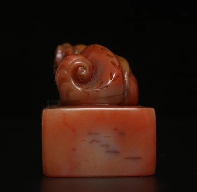 Signed Old Chinese Shoushan Stone Seal Stamp Statue w/kylin 98g