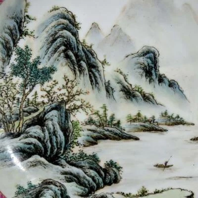 Qianlong Signed Old Chinese Colour Enamel Dish W/landscape N3366