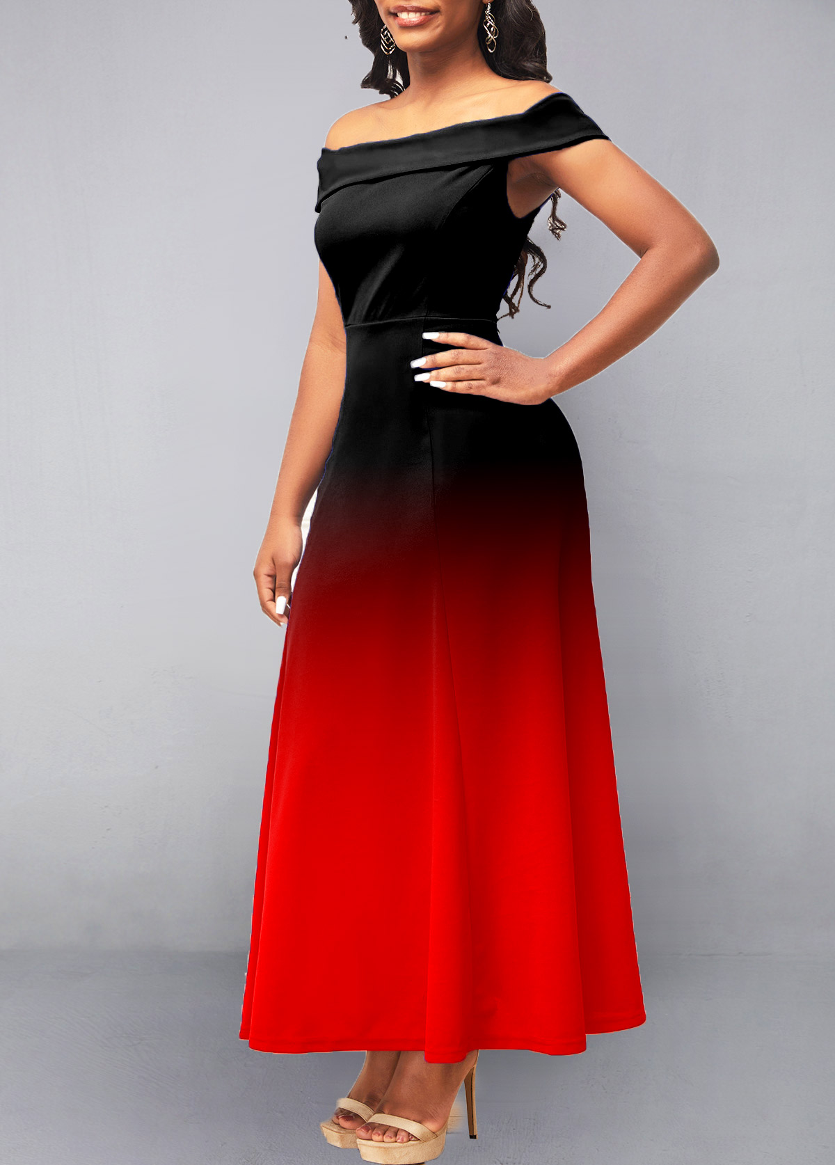 Ombre Off Shoulder Red Maxi Dress