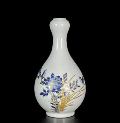 Pair Qianlong Signed Old Chinese Blue & White Porcelain Vase w/ flower N685