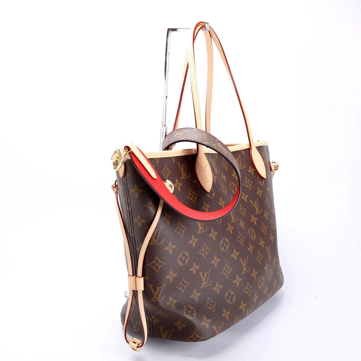 LOUIS VUITTON Neverfull MM Monogram Bandoulière Inside Out Red