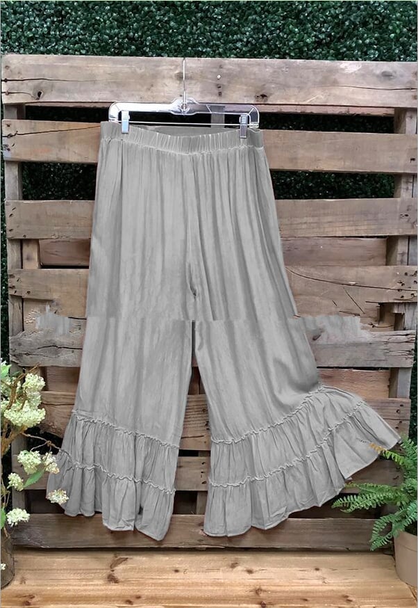 Fashion casual cotton linen solid color pleated pants