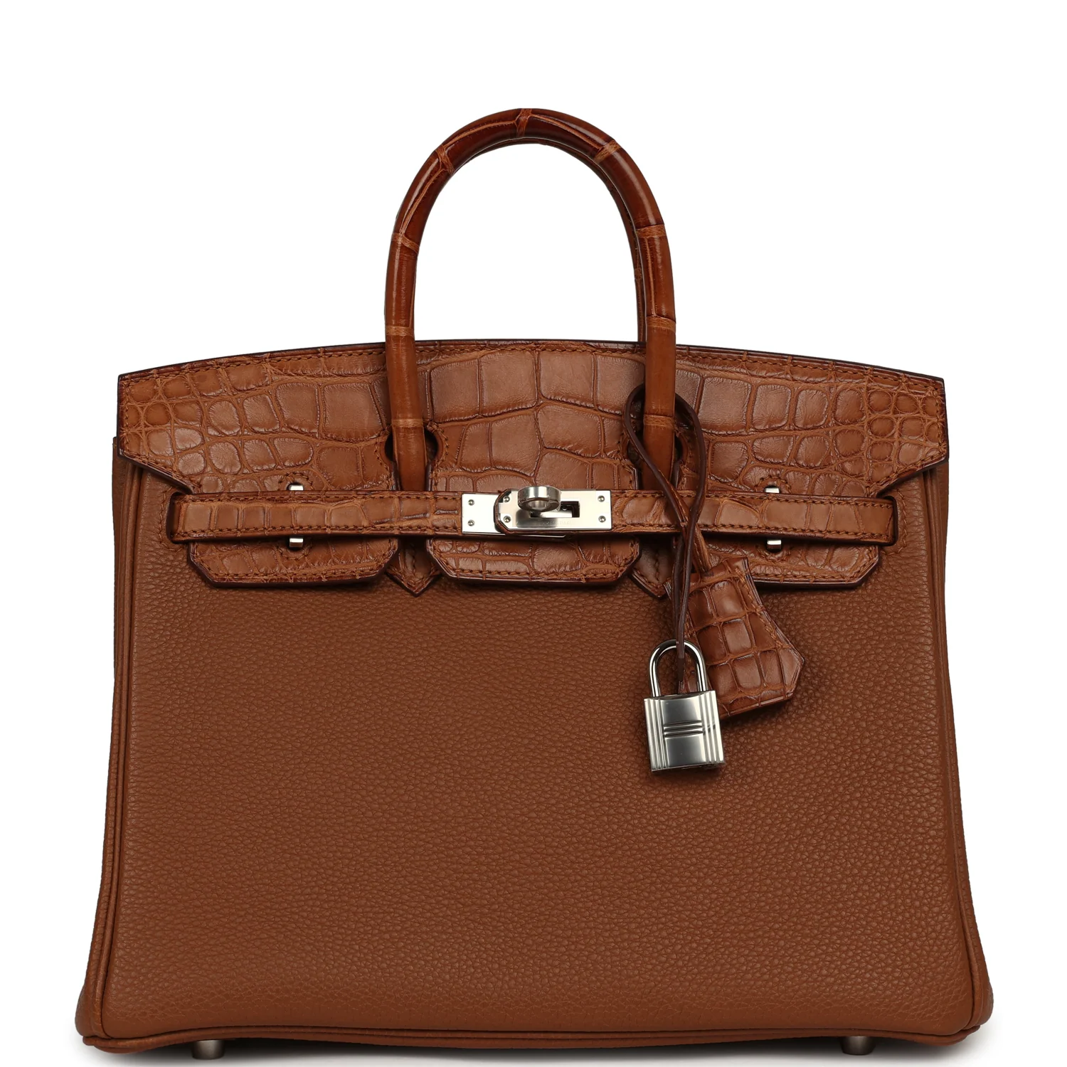 HERMÈS Birkin 25 Gold Togo, Matte Alligator Touch Palladium Hardware