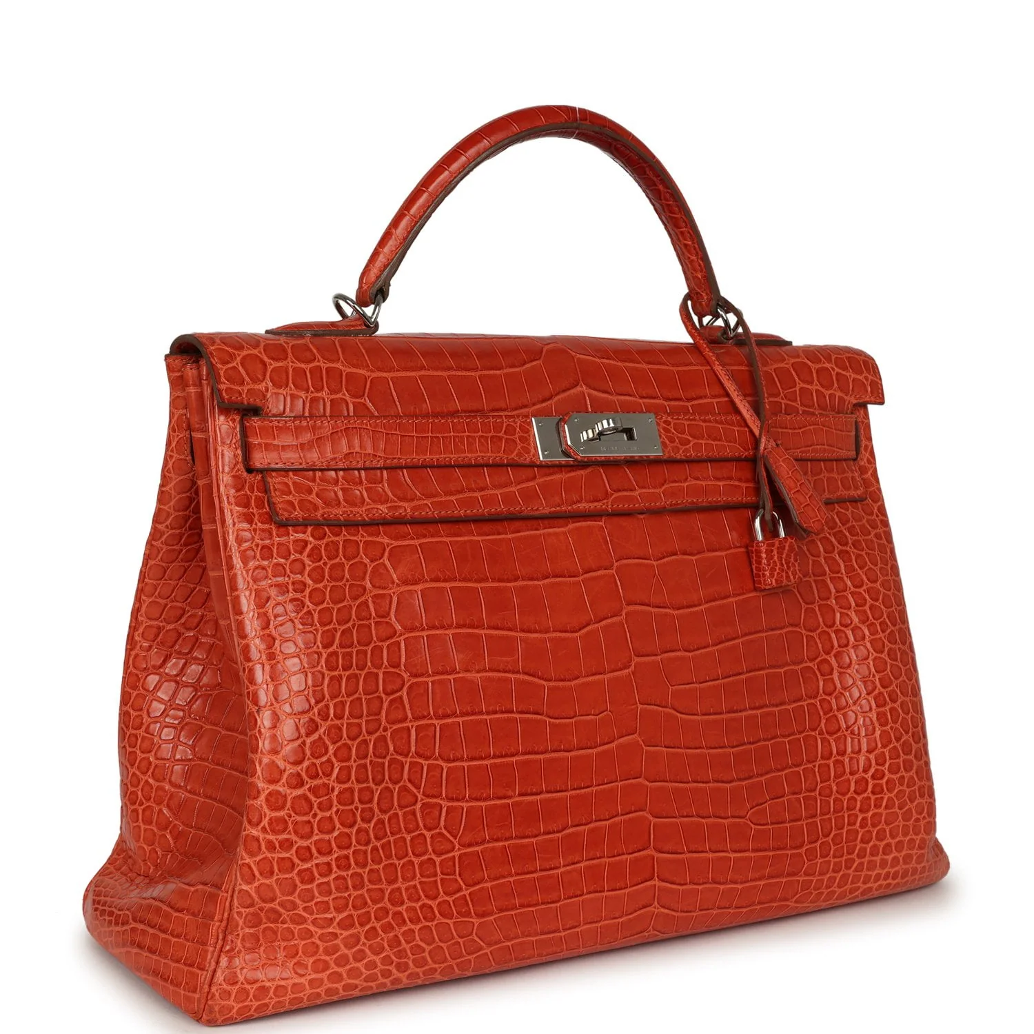 HERMÈS Kelly Retourne 40 Sanguine Matte Porosus Crocodile Palladium Hardware