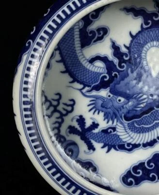 Guangxu Signed Old Chinese Blue and White Brush Washer W/dragon N584