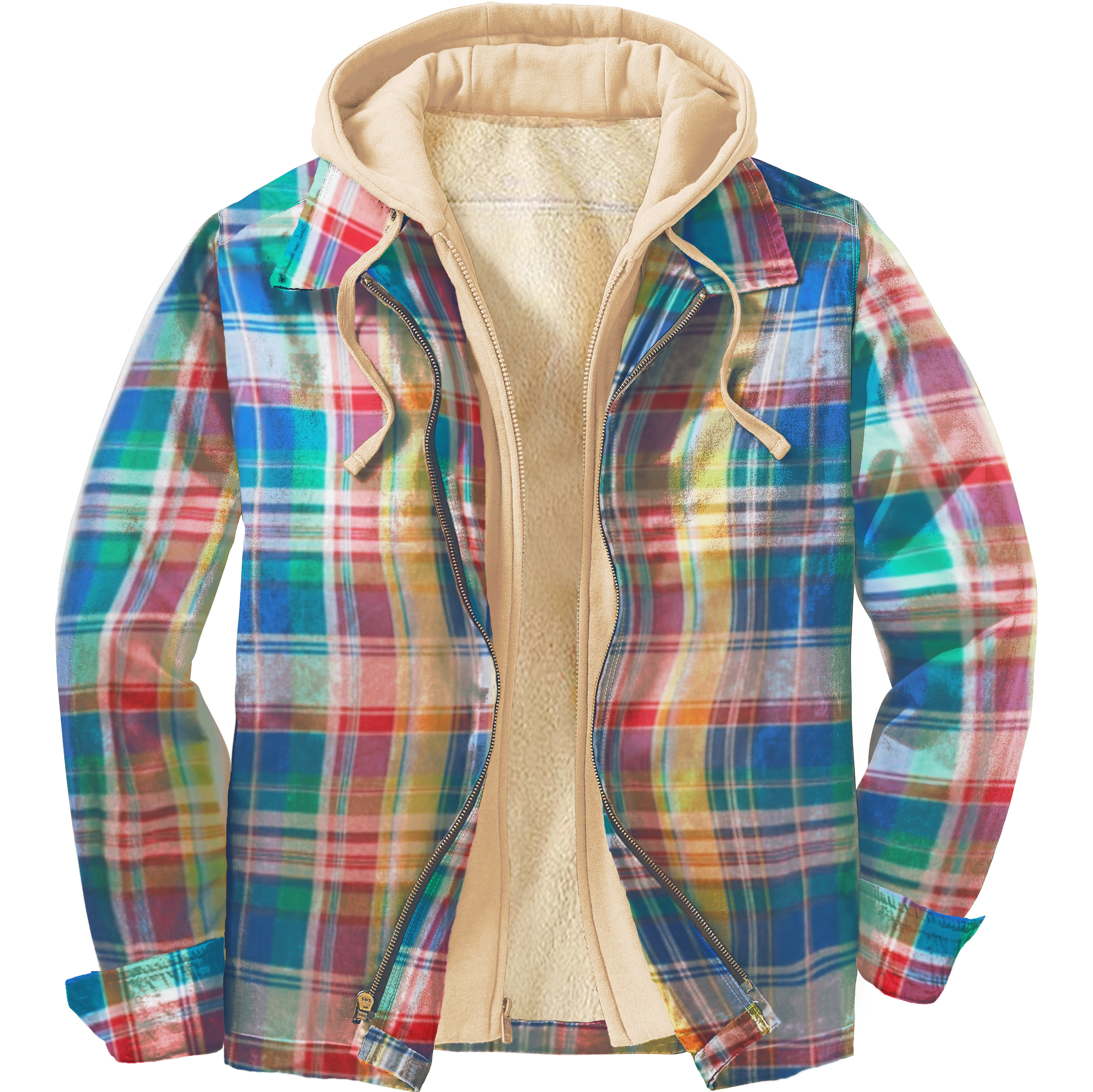 Men's Colorful Plaid Shirt Loose Simple Hooded Jacket