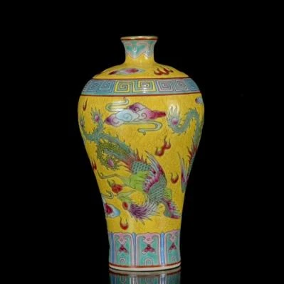 Pair Qianlong Signed Old Chinese Colour Enamel Vase W/phoenix N1101