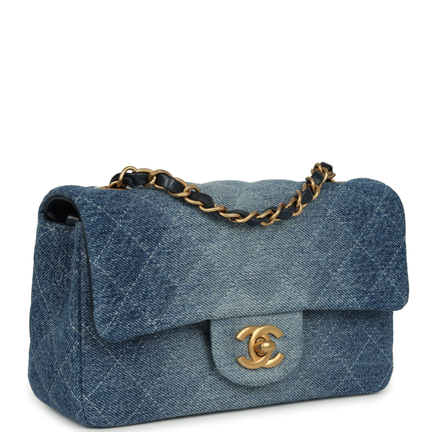 CHANEL Mini Rectangular Flap Bag Blue Ombre Denim Brushed Gold Hardware