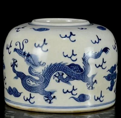 Kangxi Signed Old Chinese Blue and White Brush Washer W/dragon CK177