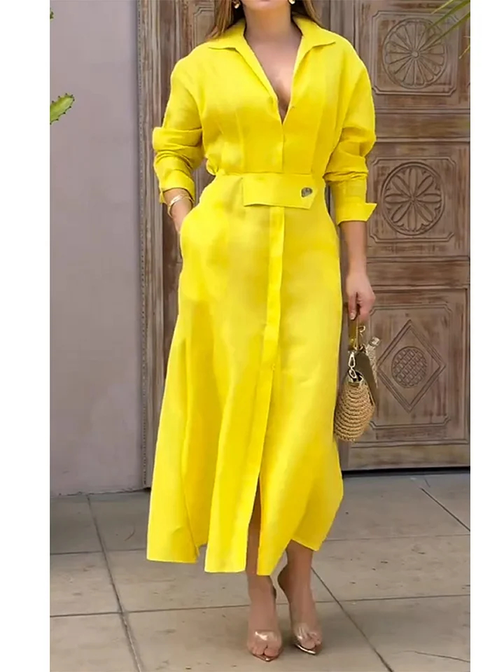 🌲🔥 Lapel Linen Long Sleeve Shirt Dress