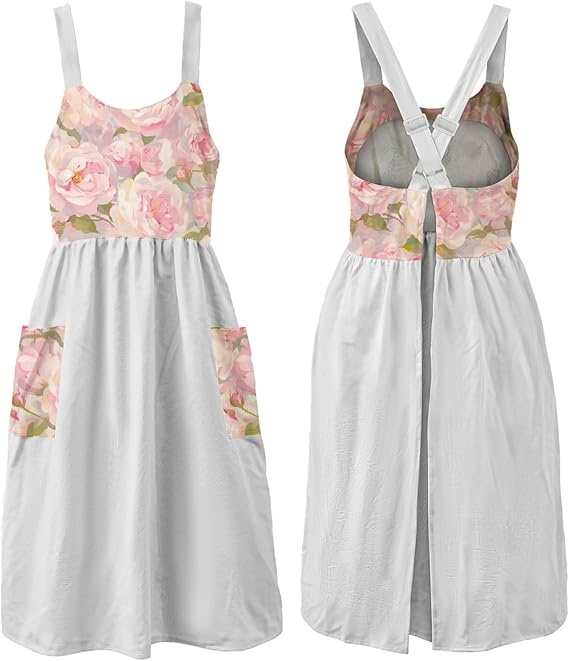 MORWEN Cotton Linen Apron Cross Back Work Apron for Women with Pockets