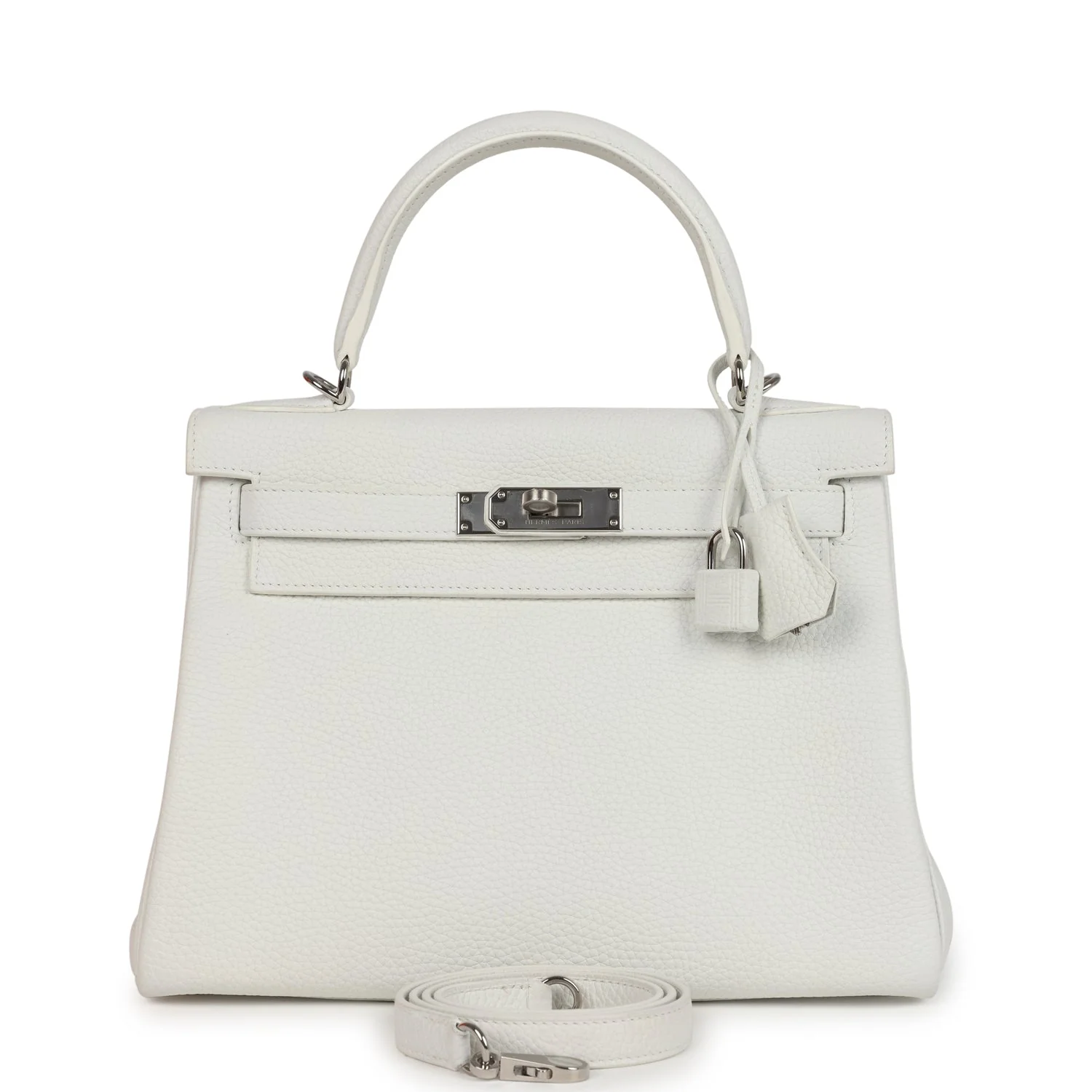 HERMÈS Kelly Retourne 28 White Clemence Palladium Hardware