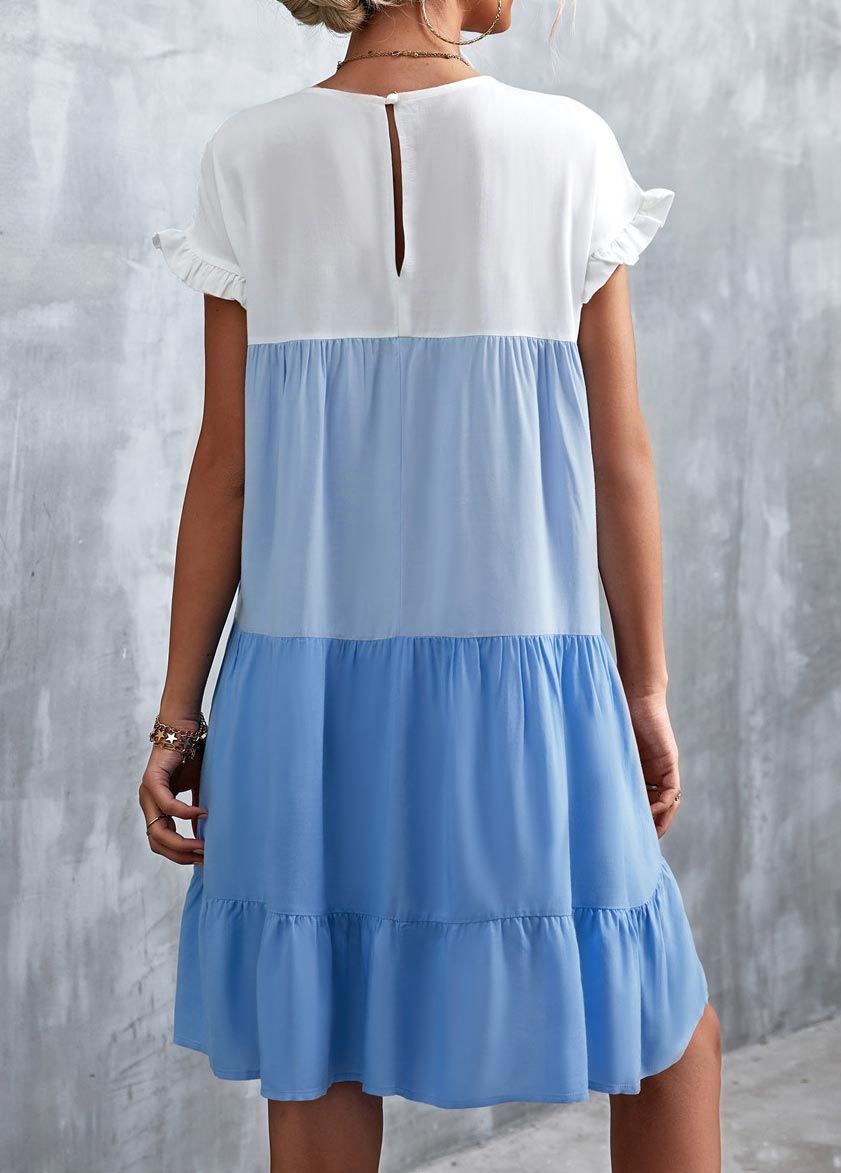 Contrast Short Sleeve Round Neck Dress