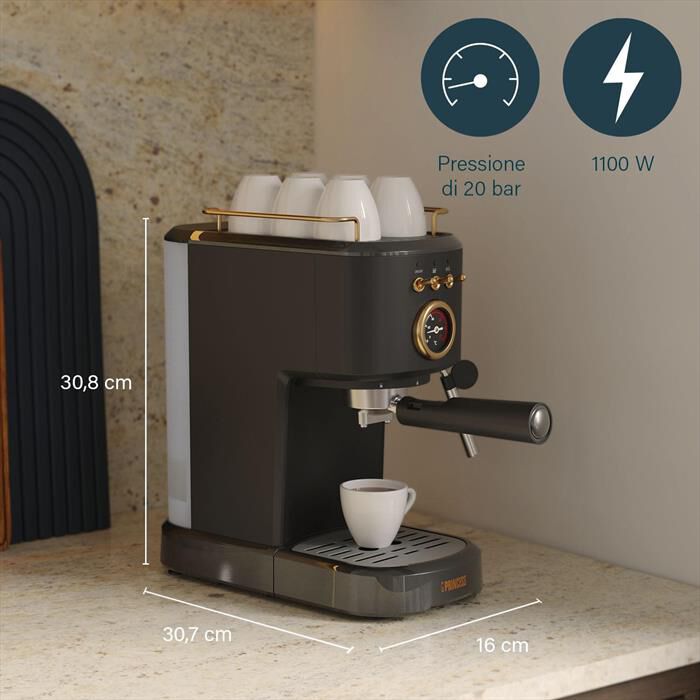 PRINCESS - MACCHINA CAFFE' ESPRESSO 3 IN 1-Nero / Acciaio-Plastica