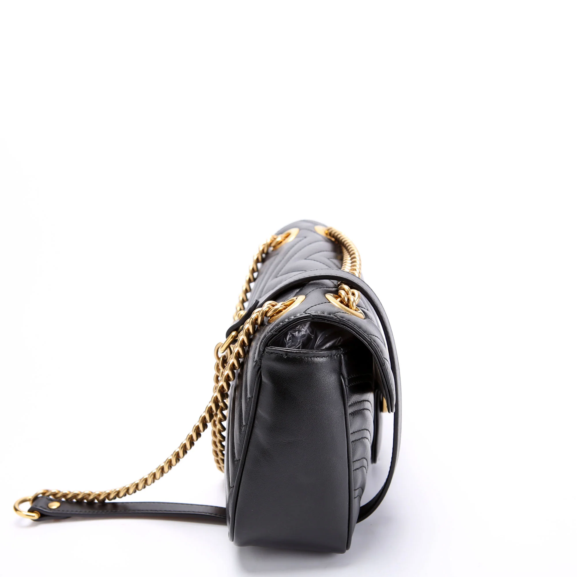 GUCCI 443497 Marmont Leather Shoulder Small Flap Black
