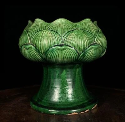 Old Chinese Tang-tricolor Glazed Pottery Incense Burner w/louts flower Q1129